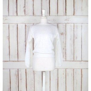 White crochet beaded pullover slouchy knit sweater off white cropped eyelet